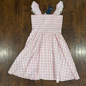 Smocked Pink Gingham Sundress with Pom-Trim Straps